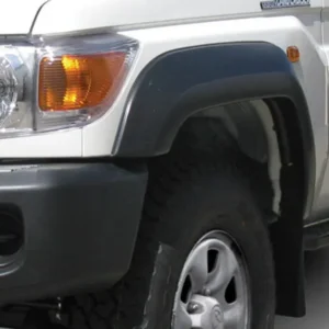 Close-up of Toyota LandCruiser 70 Series with EGR fender flares installed.