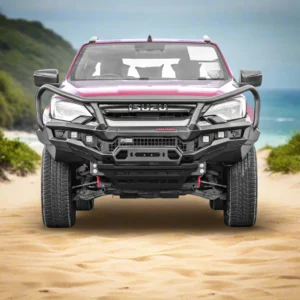 Prime Series Hoop Bull Bar installed on Isuzu D-Max 2024 driving on sandy beach