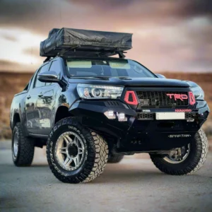 Spartan Bull Bar installed on Toyota Hilux Revo N80 2015–2020 with off-road setup and roof tent